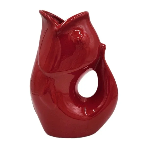 Gurgle Pot - Fish Shaped - Red - 9.25" Tall Water Pitcher/Vase - Stoneware 2006 - Picture 2 of 9